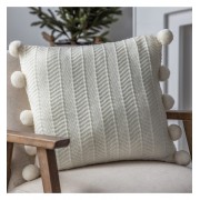 Herringbone Pom Pom Cushion Cream